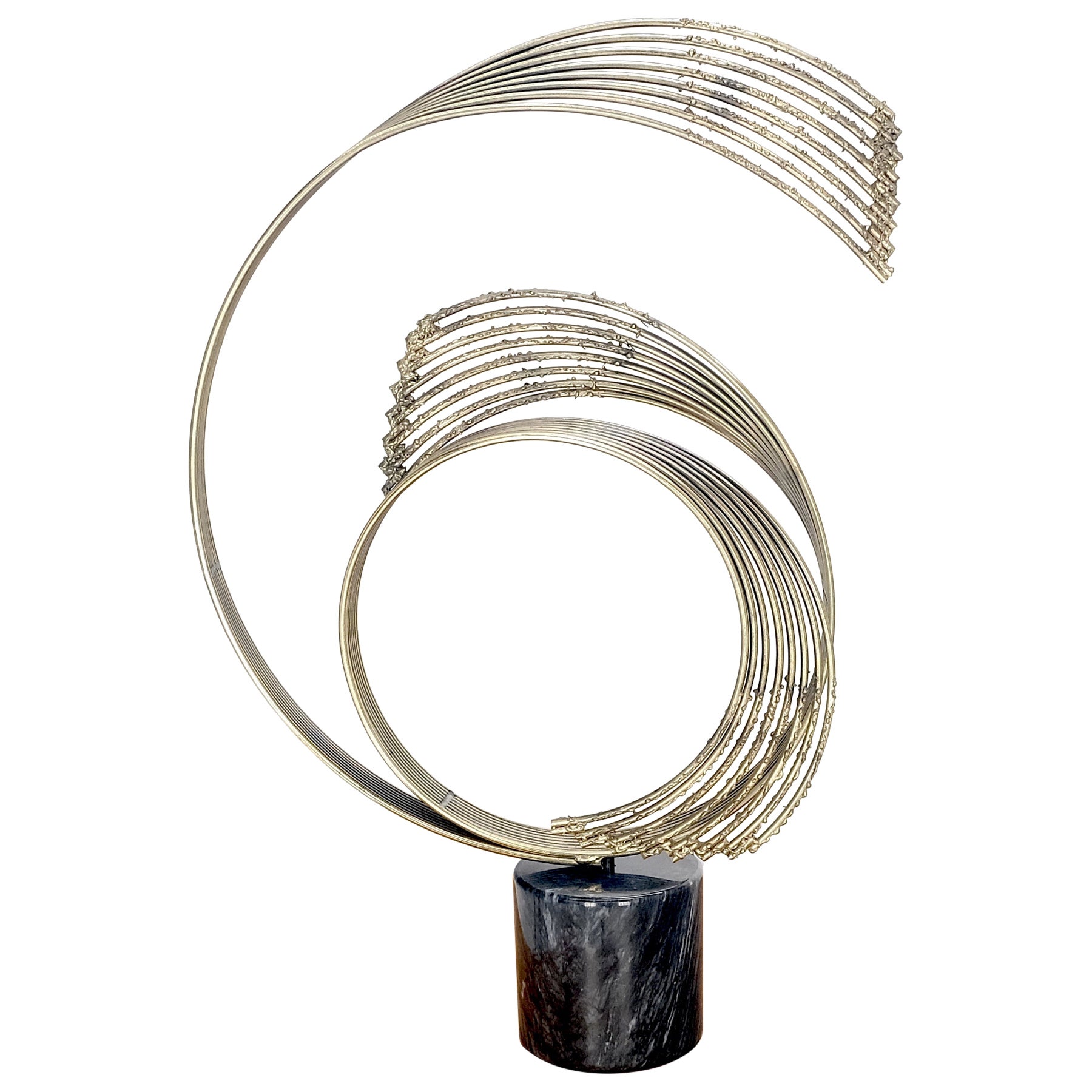 Base cylindrique en marbre noir Mouvement circulaire abstrait Sculpture en fil de fer Curtis Jere en vente
