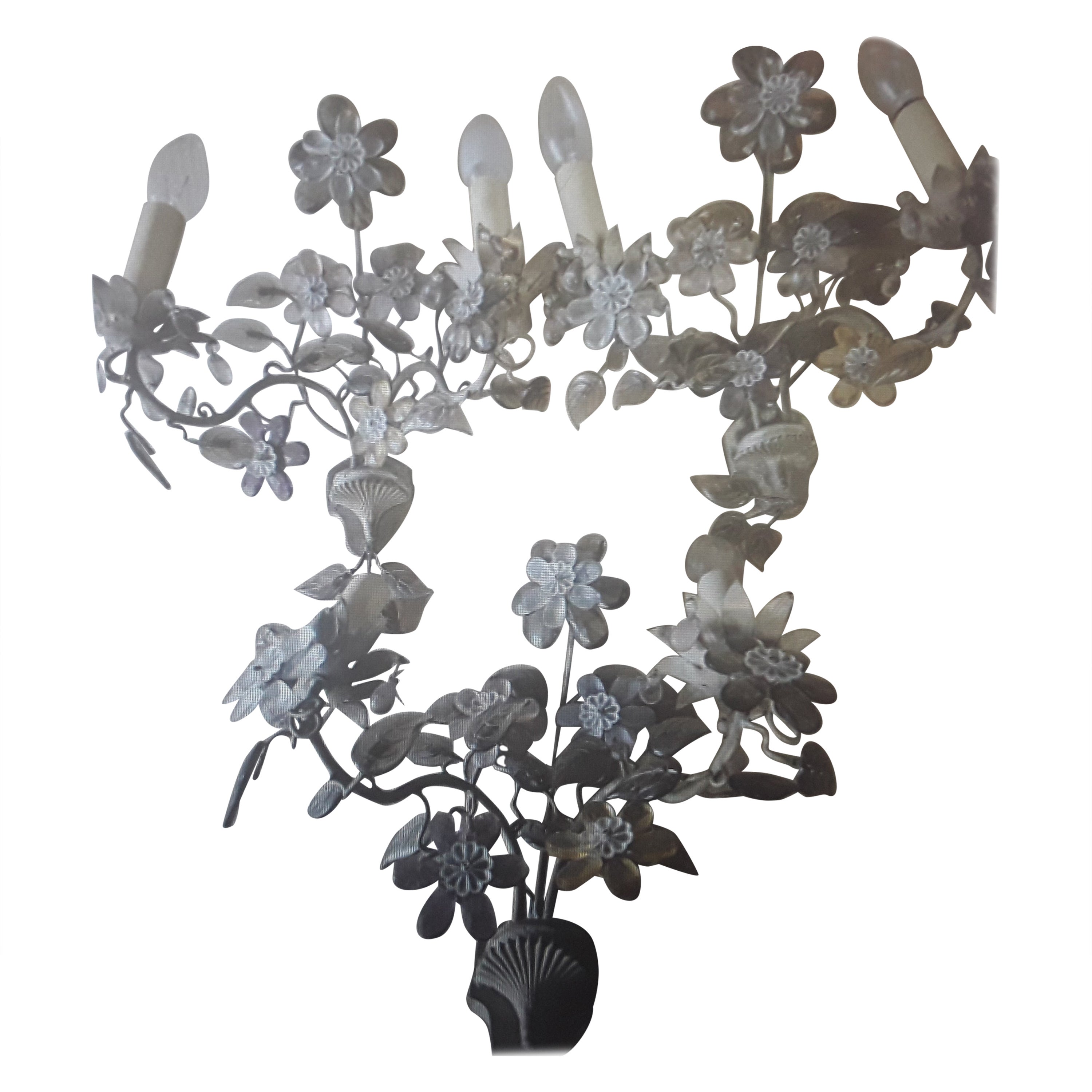 Satz von 3 1940's French Regency Amethyst Cut Crystal Floral Bouquet Wandleuchter