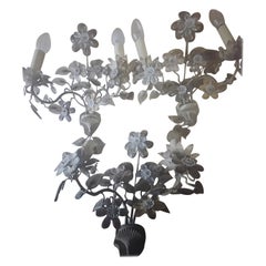 Set of 3 1940's French Regency Amethyst Cut Crystal Floral Bouquet Wall Sconces