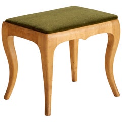 Swedish Designer, Stool, Birch, Mohair, Sweden, 1920s