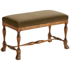 Swedish Designer, Bench, Birch, Velvet, Sweden, 1920s