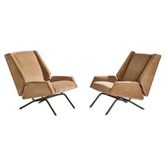 Diseñador italiano, Sillas de salón, Metal, Terciopelo, Italia, Años 50