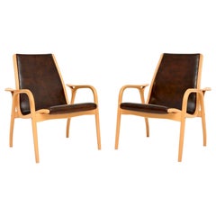 Pareja de sillones Lamino de cuero sueco vintage de Yngve Ekstrom