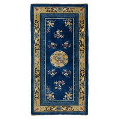 Dragon Chinese Vintage Peking Handmade Wool Rug in Blue