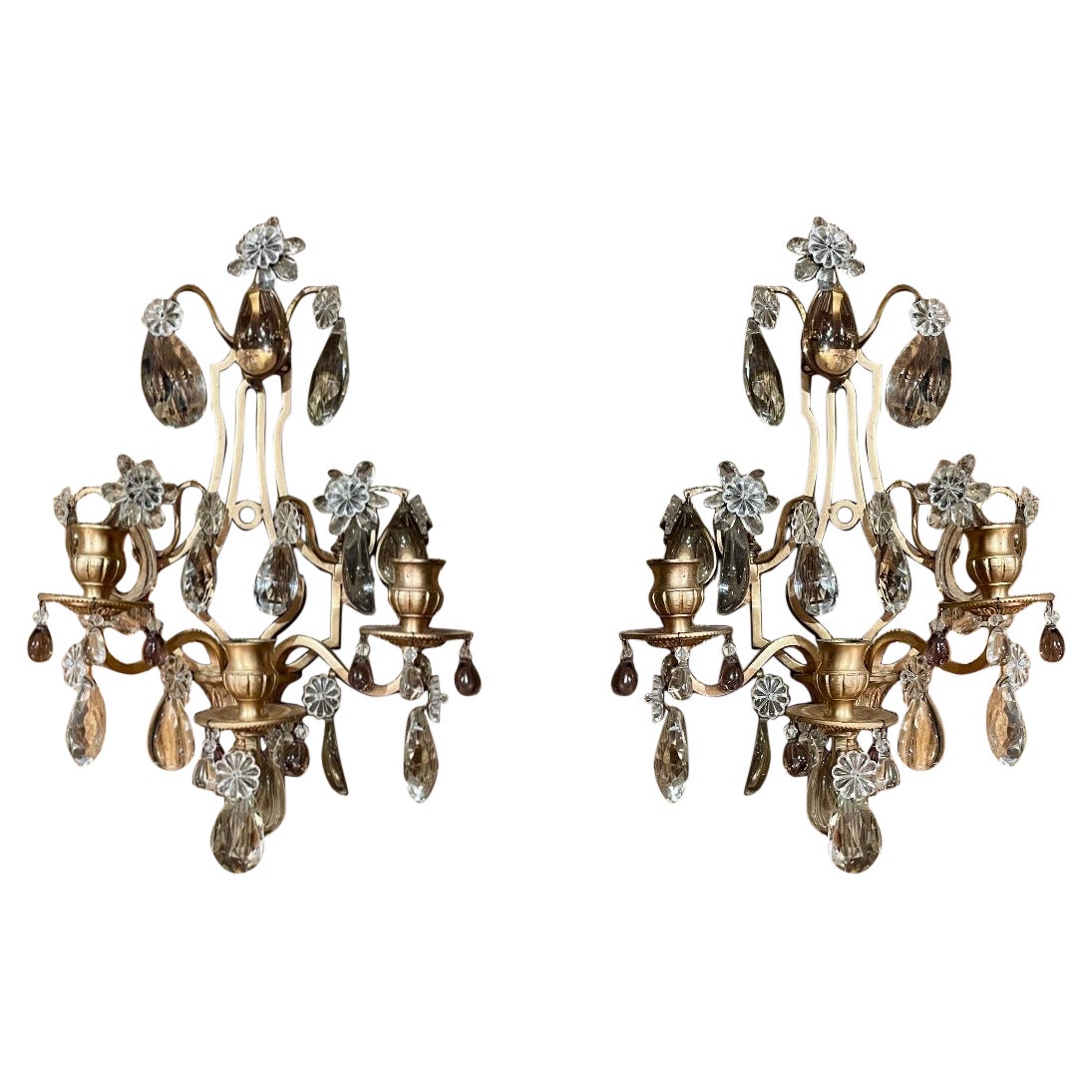 Pair Antique French Baccarat Crystal & Bronze Wall Sconces, Circa 1880.