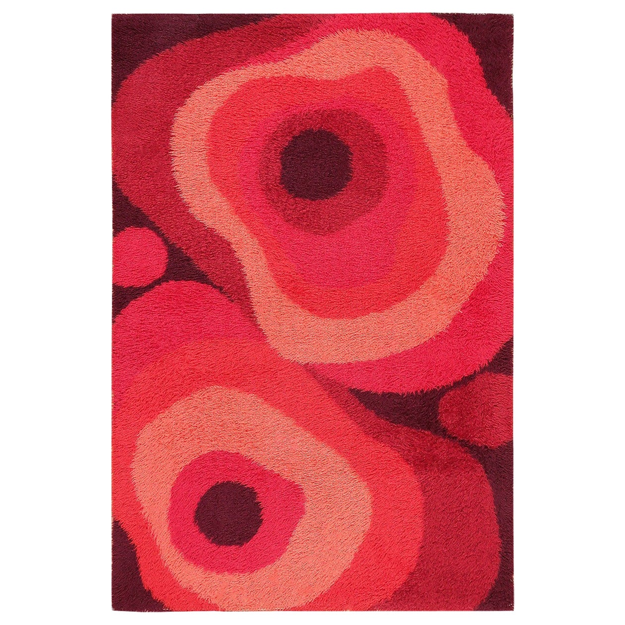 Red Vintage Scandinavian Swedish Rya Shag Rug 4' x 6'