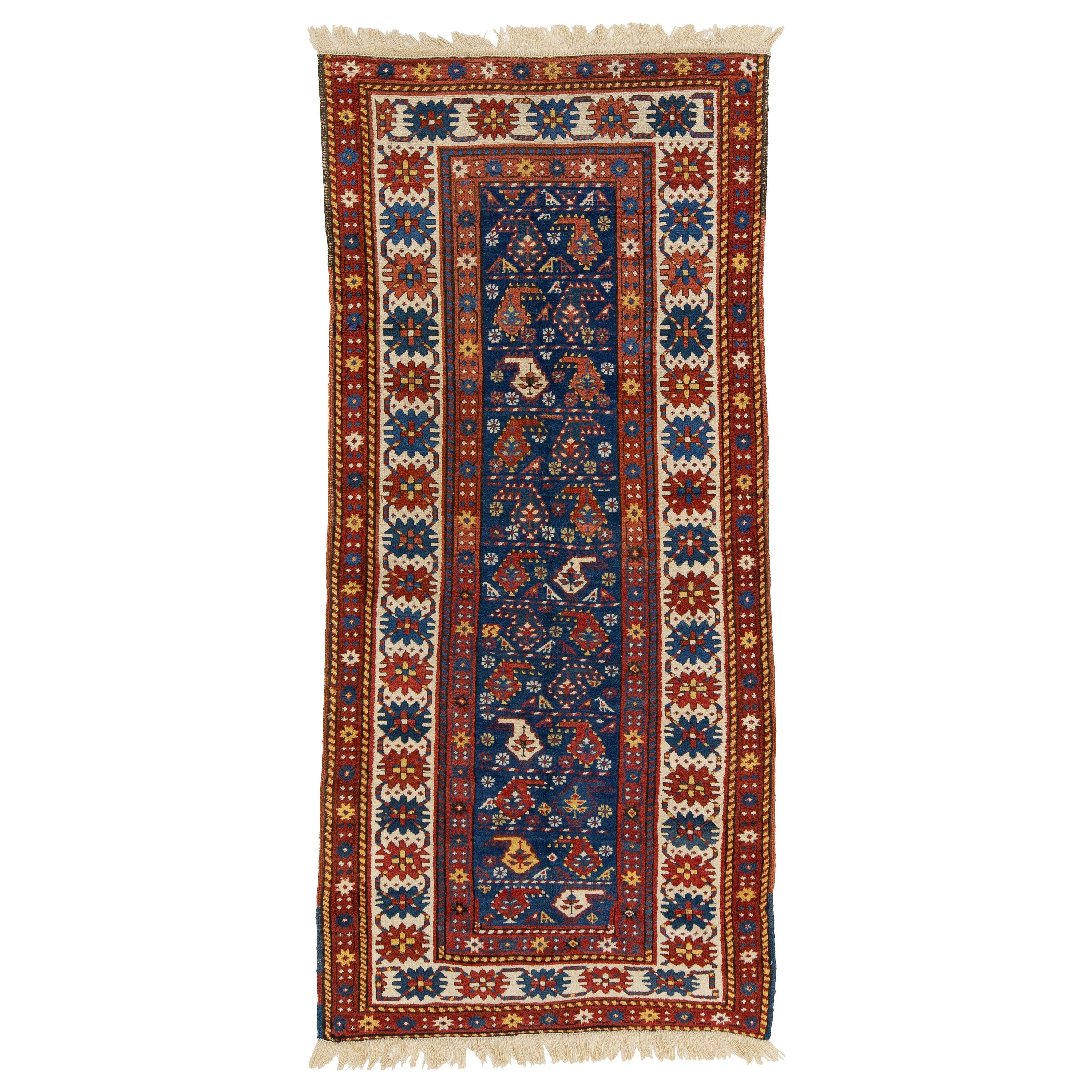 Allover Vintage Kaukasischer Kazak-Blauer Woll-Läufer