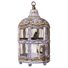 Mid-Century French Decorative Hand Painted Porcelain Birdcage from Normandy