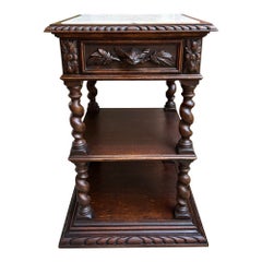 Antique French Side End Table Oak Cabinet BARLEY TWIST Renaissance White Marble