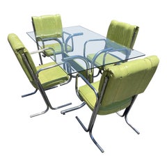 Vintage 1970s Pastel Lime and Chrome Tubular Dining Set