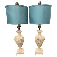 A pair of Vintage Italian White Raised Grapes and Vines Signed Lamps