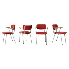 Vintage Set of 4 Brick Red Upholstered Ahrend de Cirkel Armchairs with Light Gray Frames