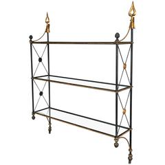 Mid-Century "Palladio" Directoire-Style Iron and Glass Wall Shelf, Made in Italy