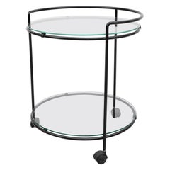 Minimalist Rolling Round Two Tiered Bar Cart with Glass Shelves