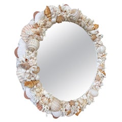 Natural Sculptural Coastal Seashell Encrusted "Tonna" Hand Crafted Round Mirror