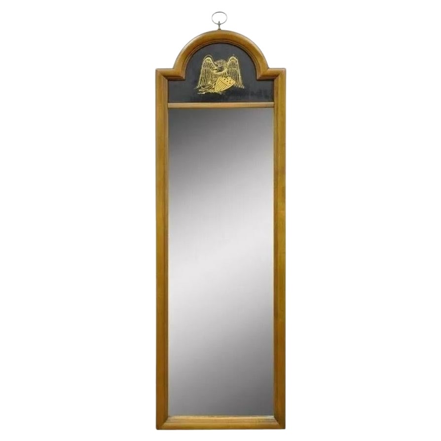 Vintage Federal Style Gold Eagle Arched Cherry Wood Narrow Frame Wall Mirror
