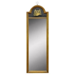 Vintage Federal Style Gold Eagle Arched Cherry Wood Narrow Frame Wall Mirror