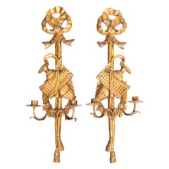 Paar große italienische Florentine Giltwood Bögen & Urnen Kerzenleuchter, um 1950