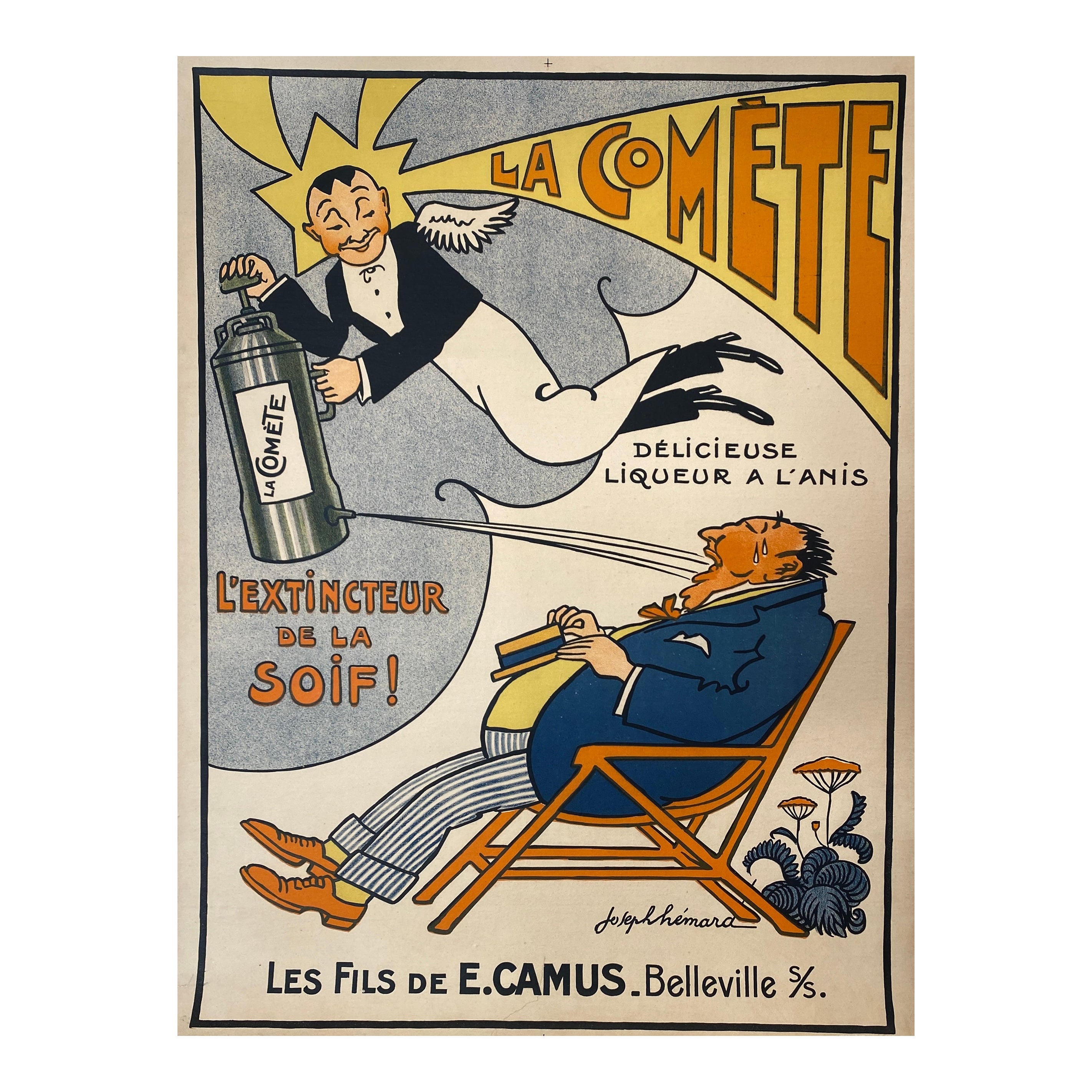 Cartel Art Déco Original Francés, 'La Comete Liquor' c. 1920