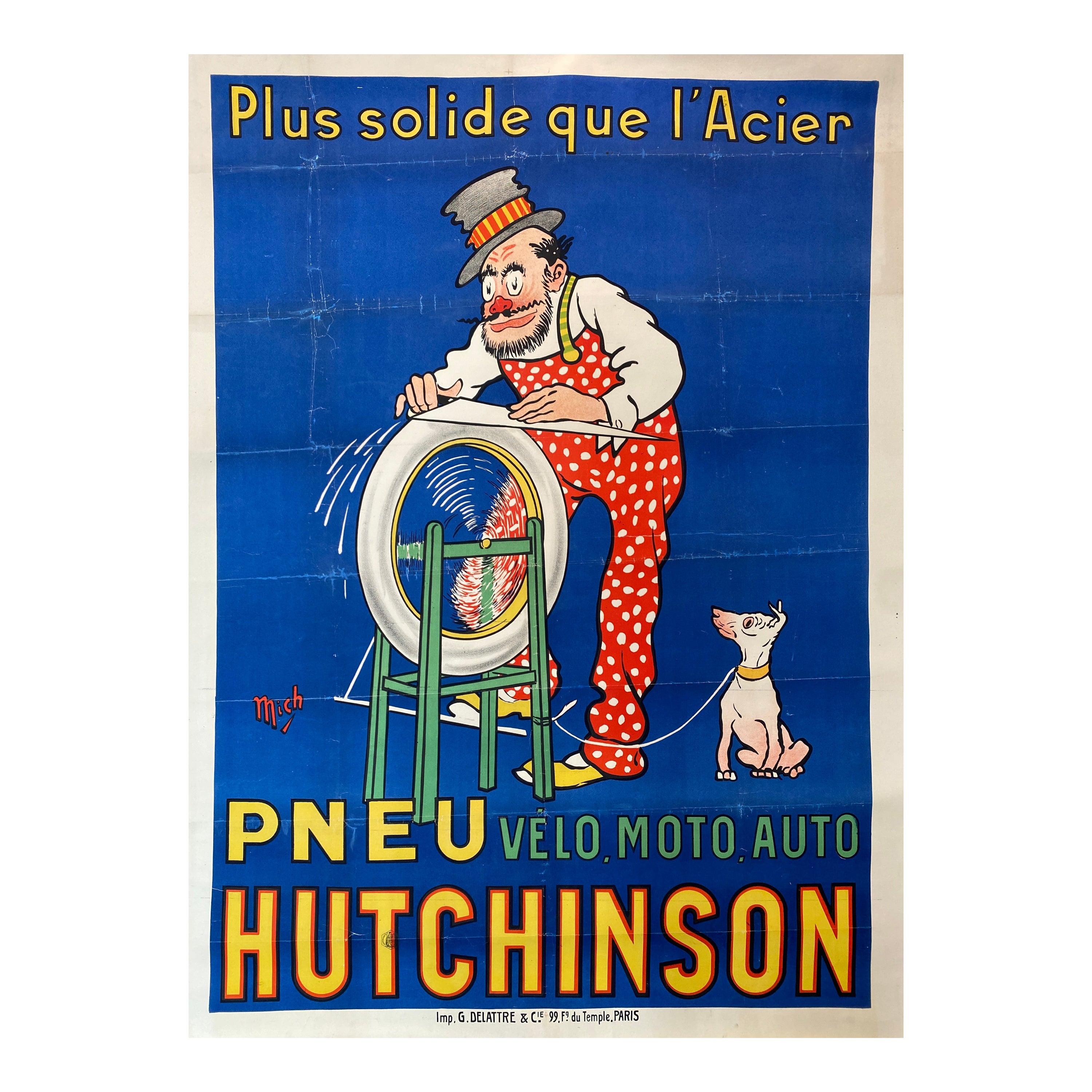 Original Lithographic French Poster 'Hutchinson Tire' by Mich, Circa 1910