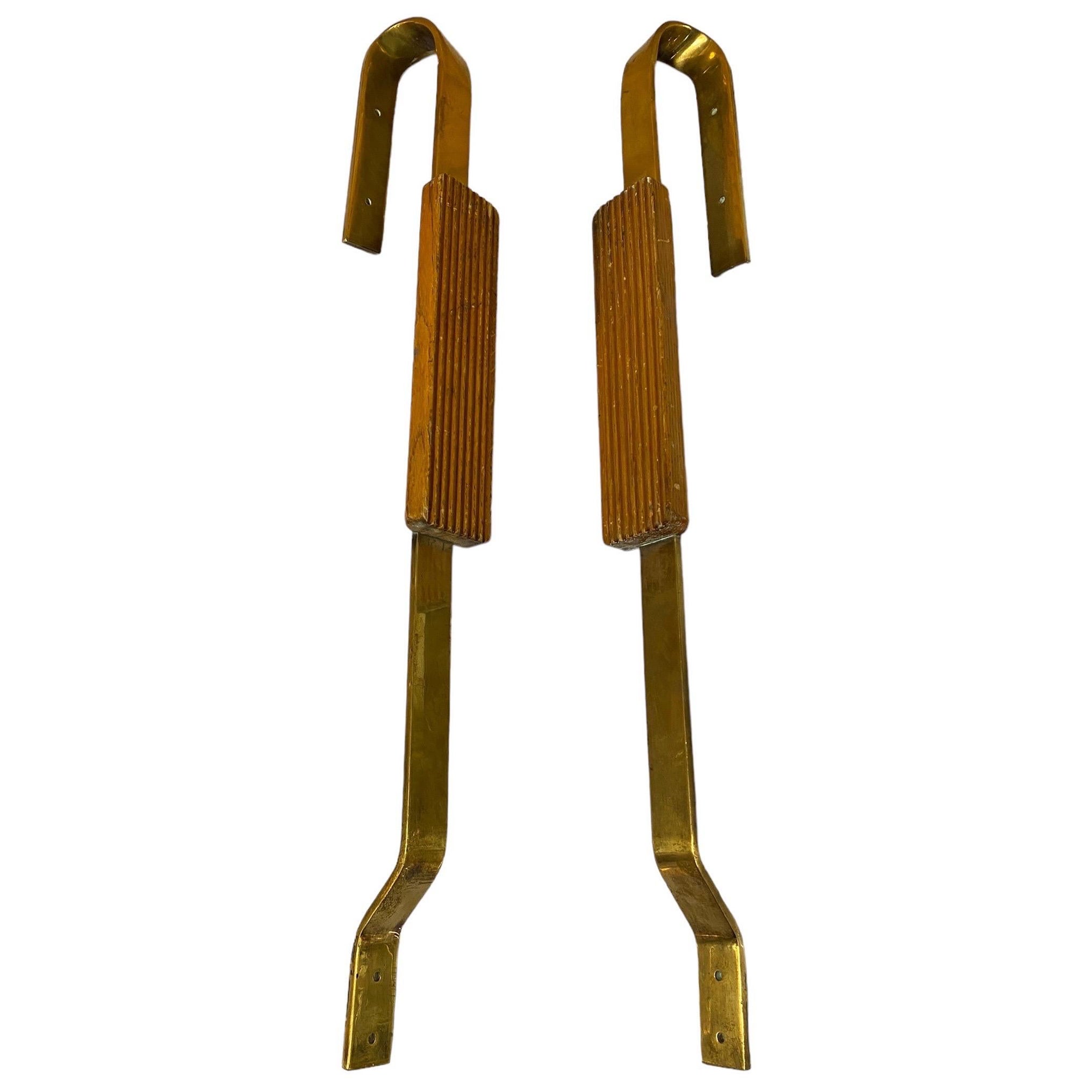 Poignées de porte en laiton et Wood Wood, années 1950, design finlandais du milieu du siècle dernier