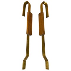 Poignées de porte en laiton et Wood Wood, années 1950, design finlandais du milieu du siècle dernier