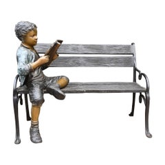 Bronze Garden Bench Boy Statue Seat