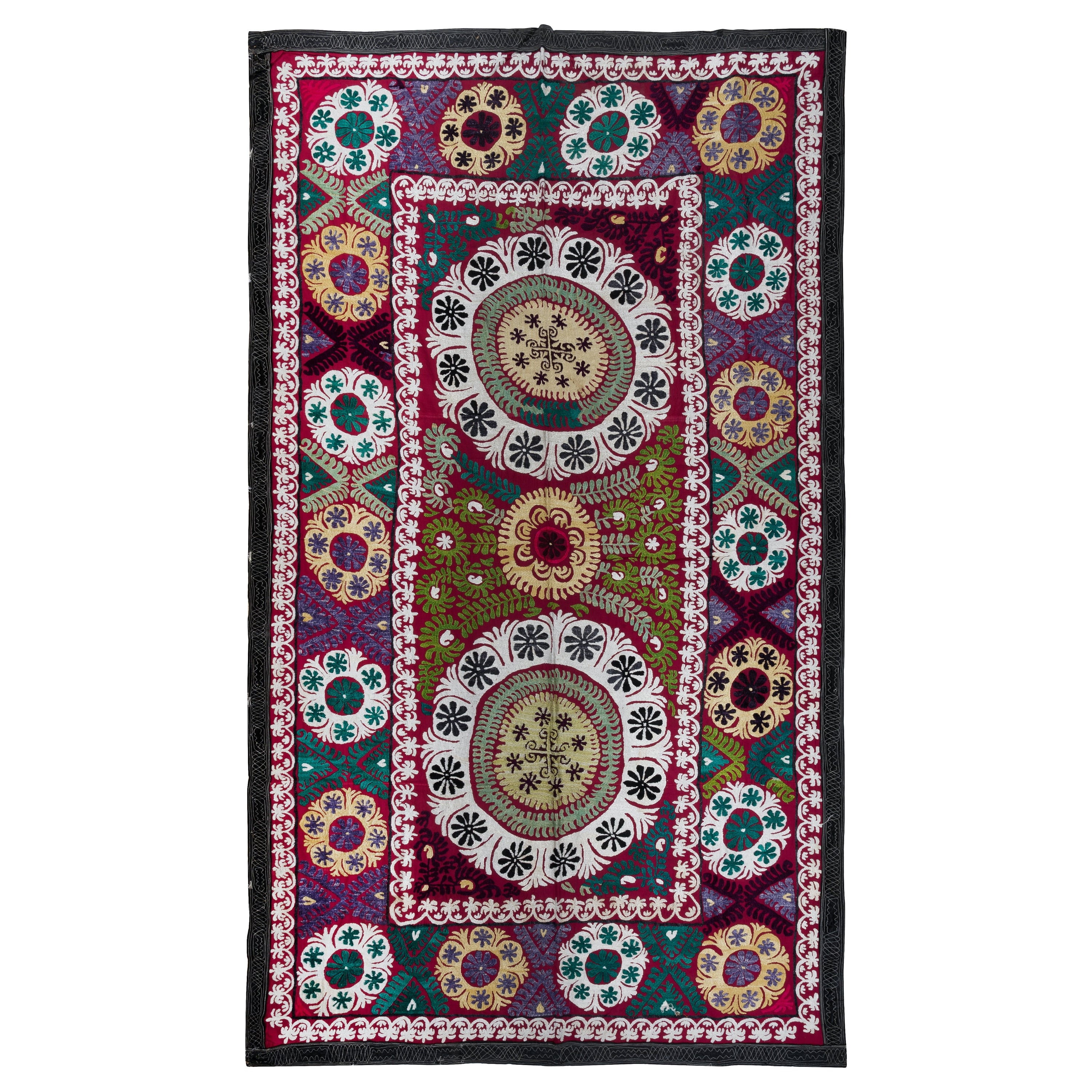5x8.7 ft Seta ricamata a mano, copriletto vintage colorato Suzani