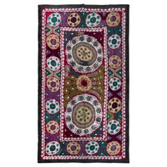 5x8.7 ft Seta ricamata a mano, copriletto vintage colorato Suzani