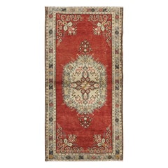 3x5.7 Ft Traditional Vintage Turkish Handmade Rug in Red with Medallion Design