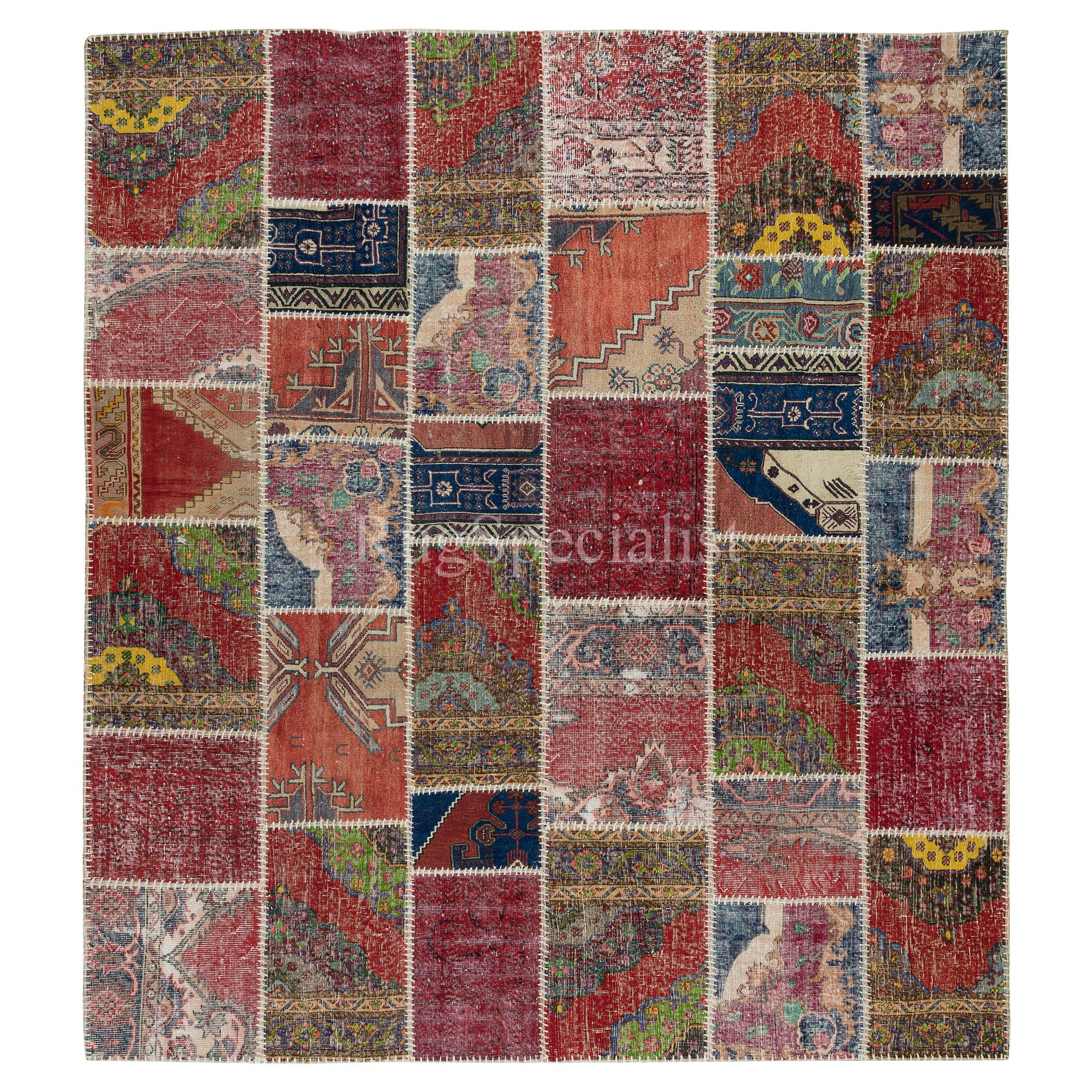 8x10 Ft Contemporary Handmade Turkish Patchwork Rug Made from Vintage Carpets