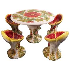 Vintage Italy Stunning Hand-Painted Sculpted Flower Table & Chairs Garden or patio