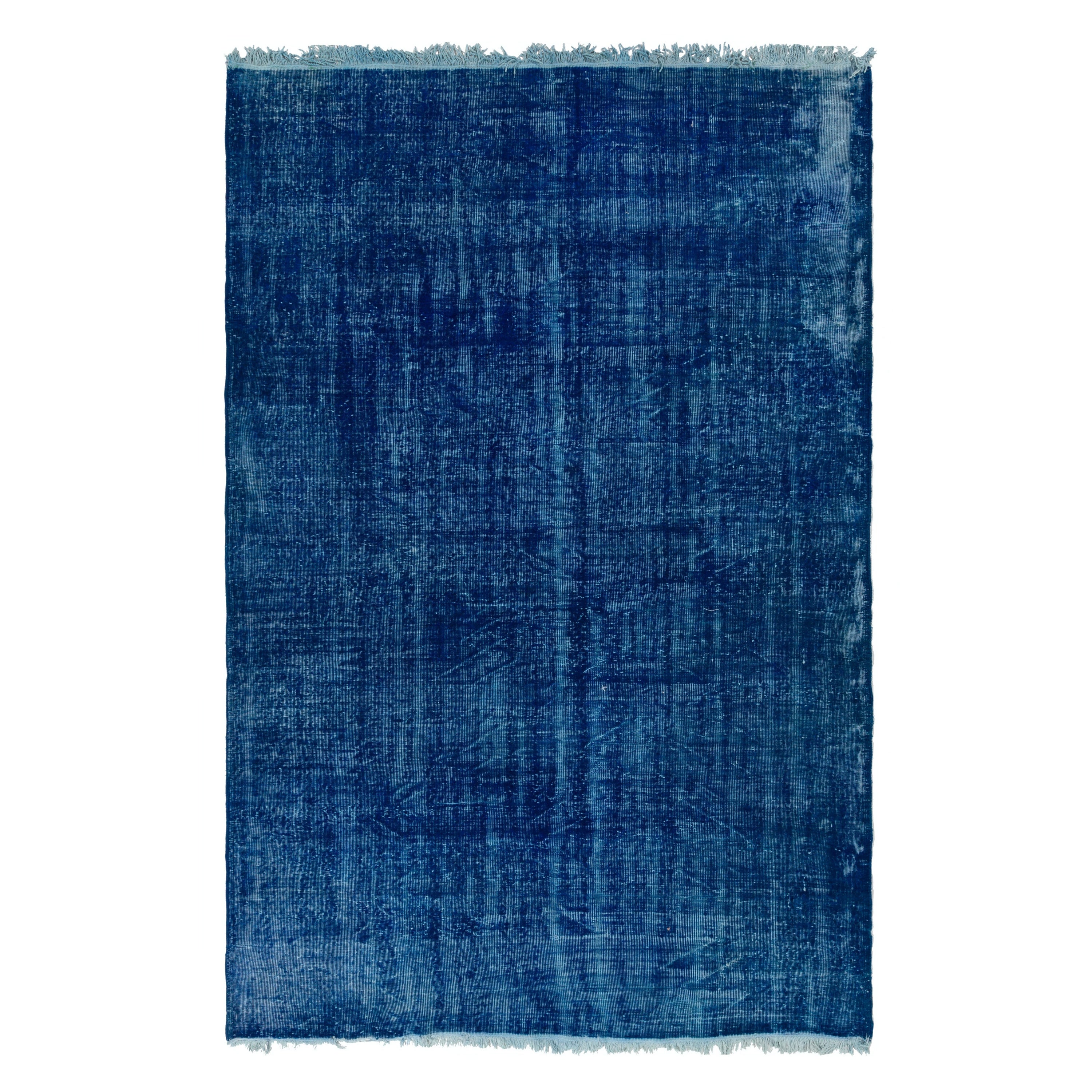 Alfombra turca hecha a mano en azul, alfombra decorativa contemporánea