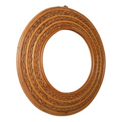 Vintage Riviera Round Mirror in Curved Canes and Rattan Core Braids, Italy 70s