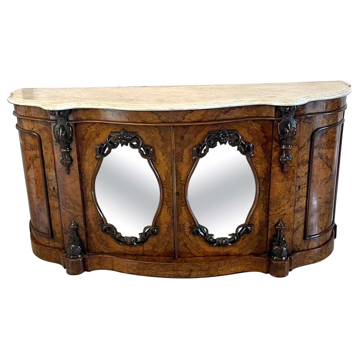 Outstanding Quality Antique 19th Century Victorian Walnut Marble Top Credenza