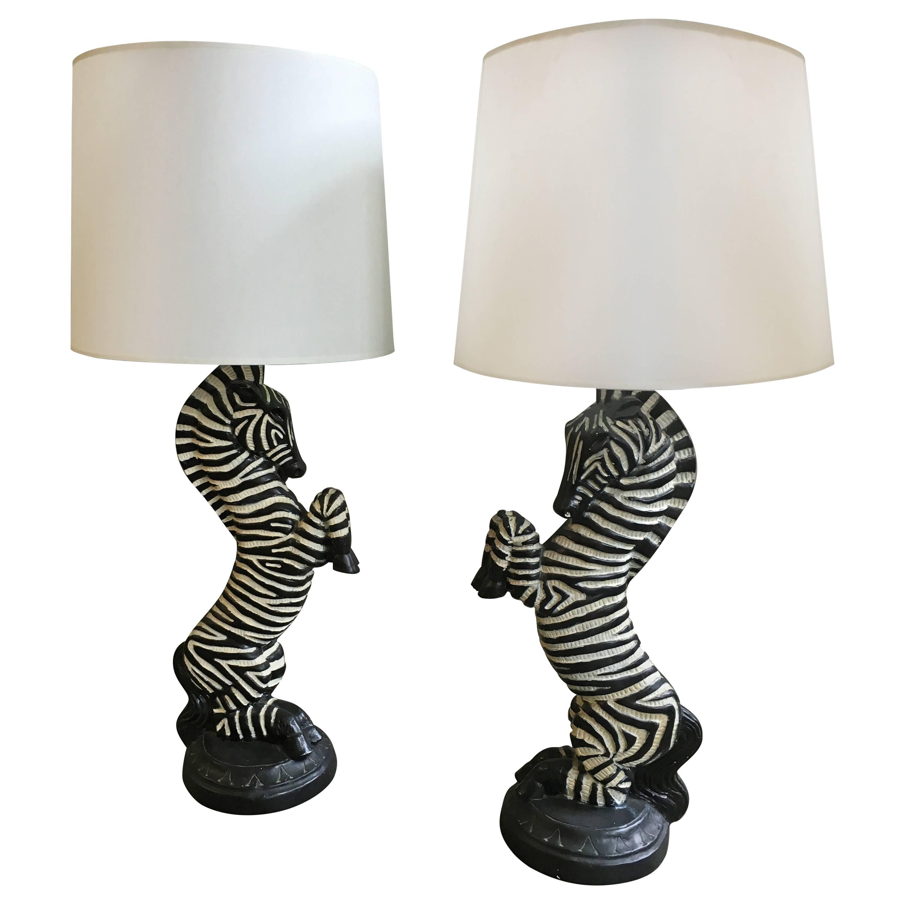 Pair of Mid-Century Zebra Lamps