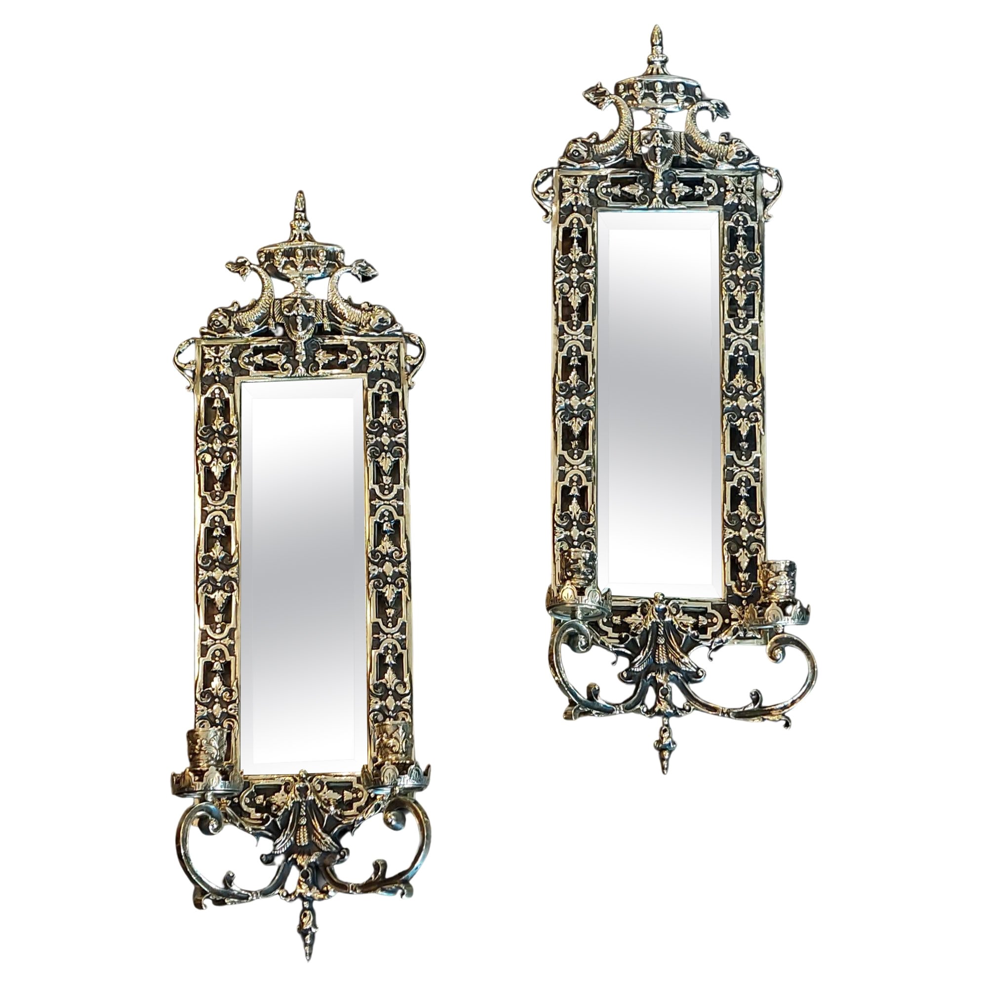 Pair of Victorian Brass Girondelle Wall Mirrors