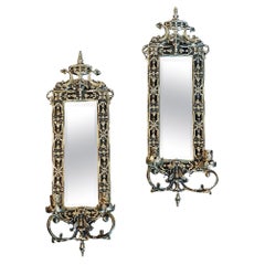 Antique Pair of Victorian Brass Girondelle Wall Mirrors