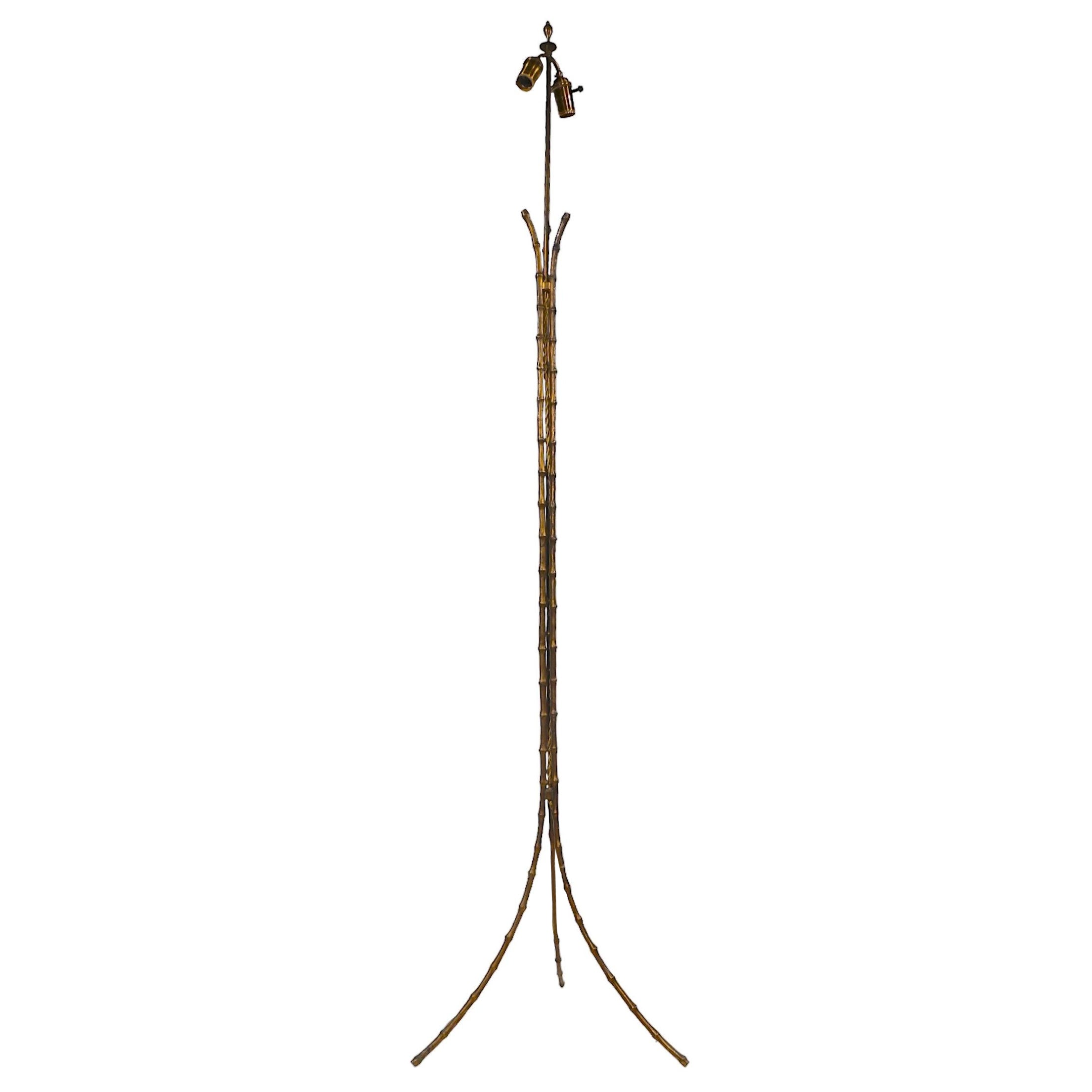 Faux Bamboo Brass Floor Lamp att. to Maison Bagues Made in France c.1960's For Sale