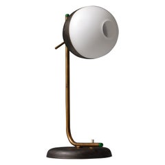 1950s Modernist Table Lamp - Brass and Iron with Central Hole Opaline Glass