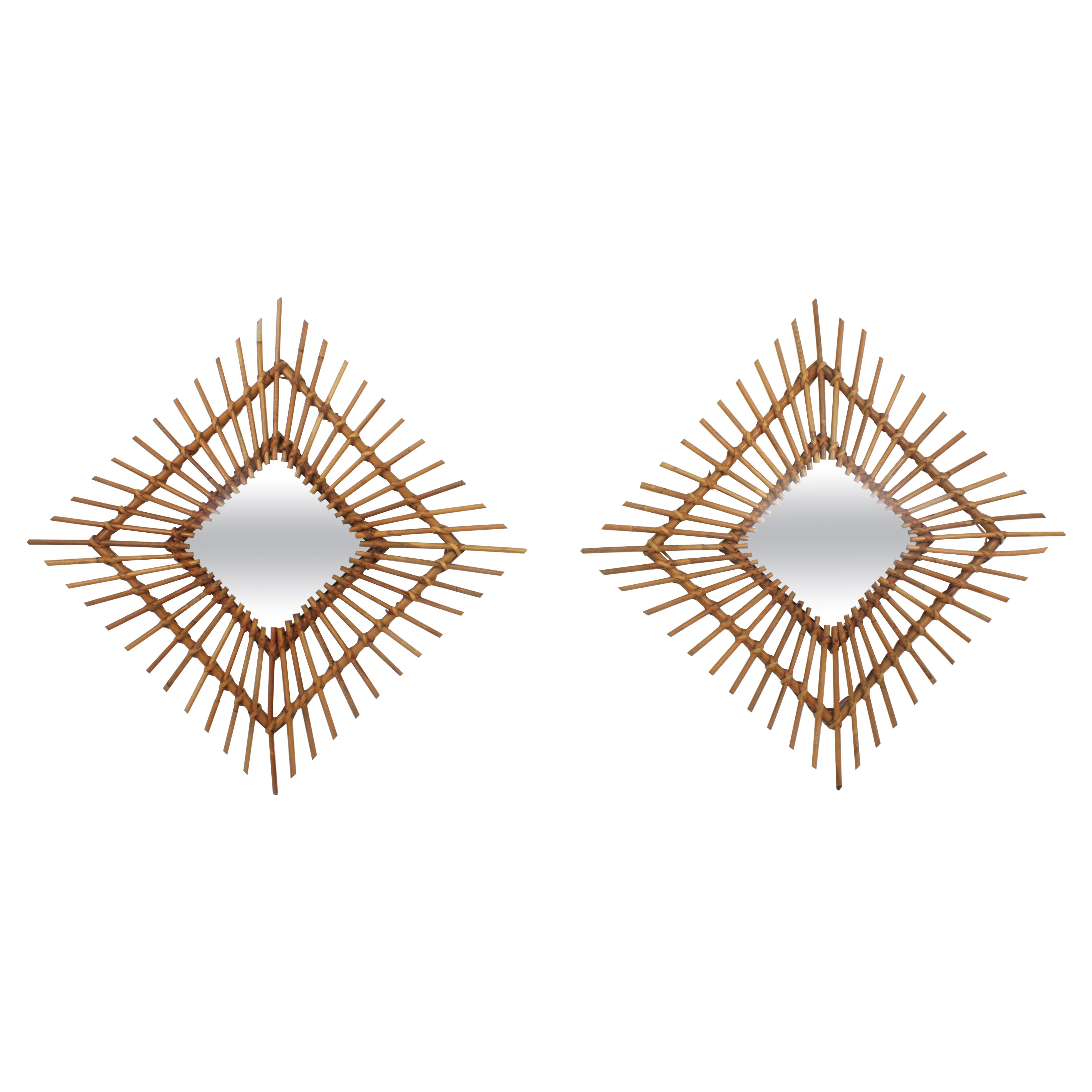 Paire de miroirs Rhombus Sunburst, années 1960