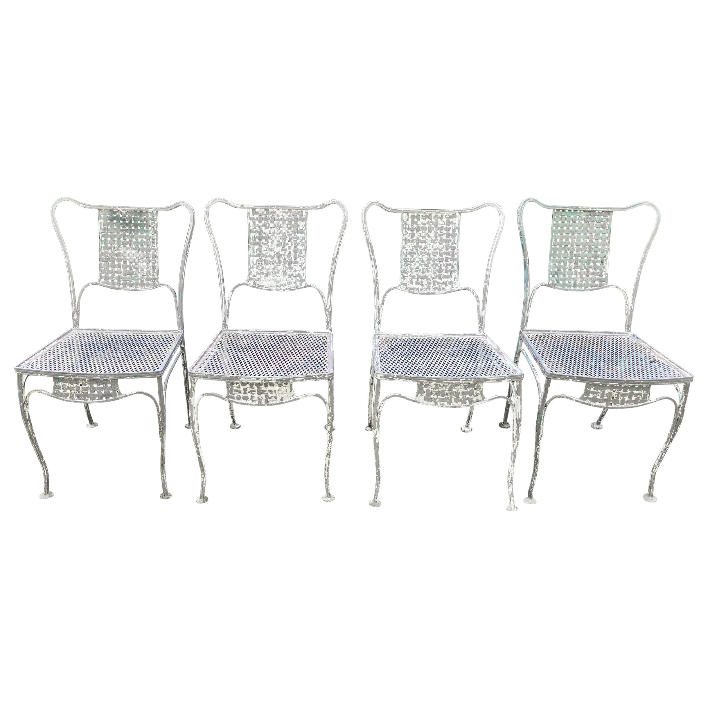 Basketweave Iron Patio Dining Chairs For Sale