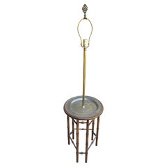 Mid Century Frederick Cooper Faux Bamboo & Etched Brass Tray Smokers Floor Lamp