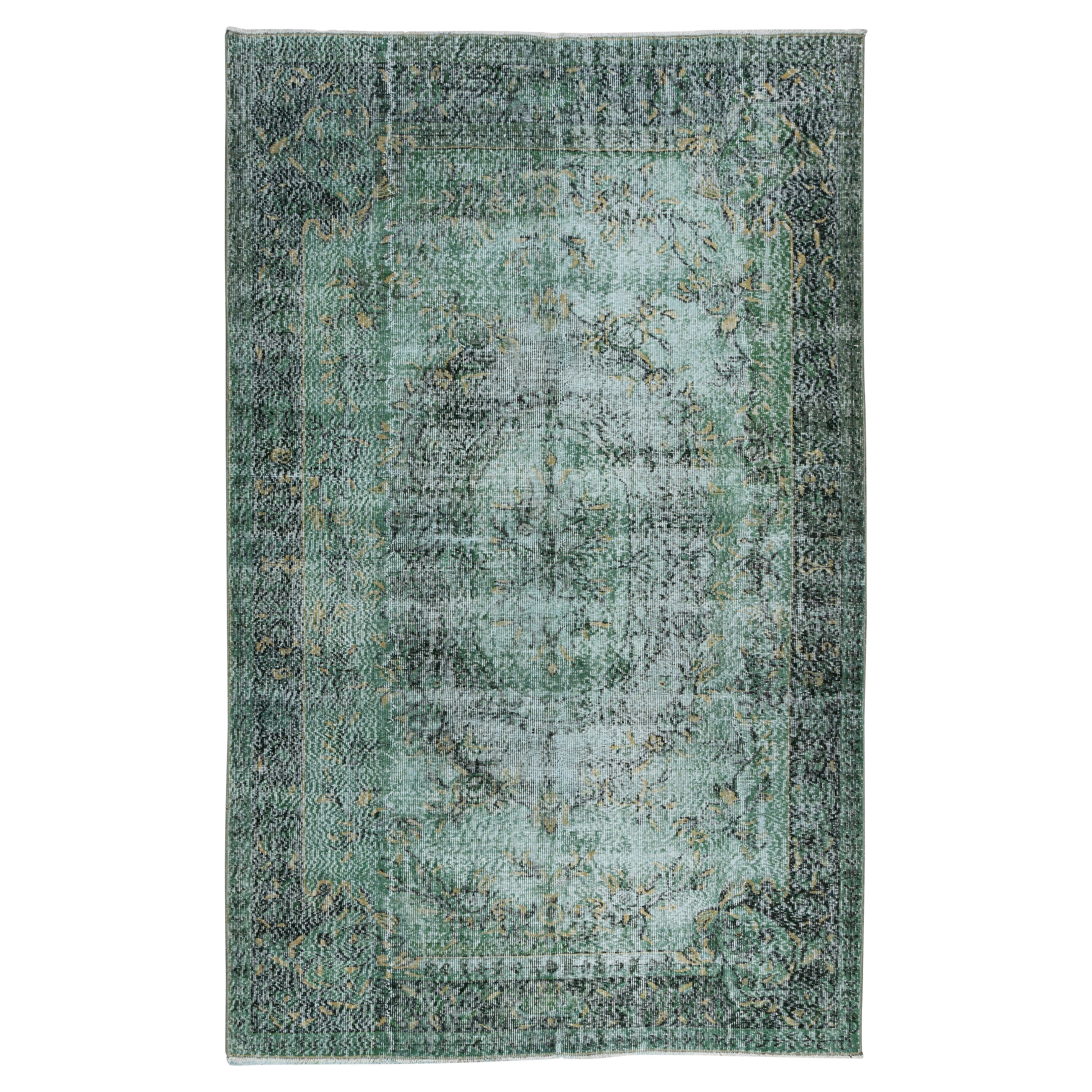 6x9.5 Ft Modernity Handmade Green Floor Rug, Hand Knotted Turkish Wool Carpet (tapis de laine turque noué à la main)
