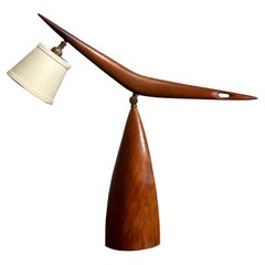 American Studio Articulating Lever and Fulcrum Table Lamp in Walnut, 1960s