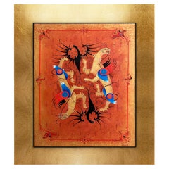 Óleo sobre lienzo Pintura contemporánea en marco de madera pan de oro de 24 quilates 'Luchador contra el tiempo'