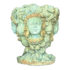 Vintage Boho Tinted Cast Concrete Mermaid Planter