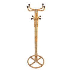 Midcentury Bamboo and Rattan Standing Coat Rack, Italy, 1960s