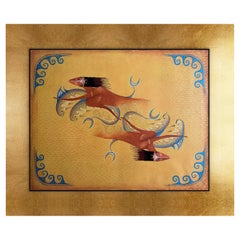 Óleo Contemporáneo sobre Lienzo Original  Pintura en pan de oro de madera, "Sirenas"