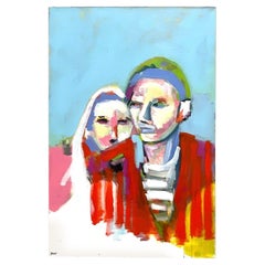Pittura a olio su tela figurativa espressionista vintage Boho Abstact